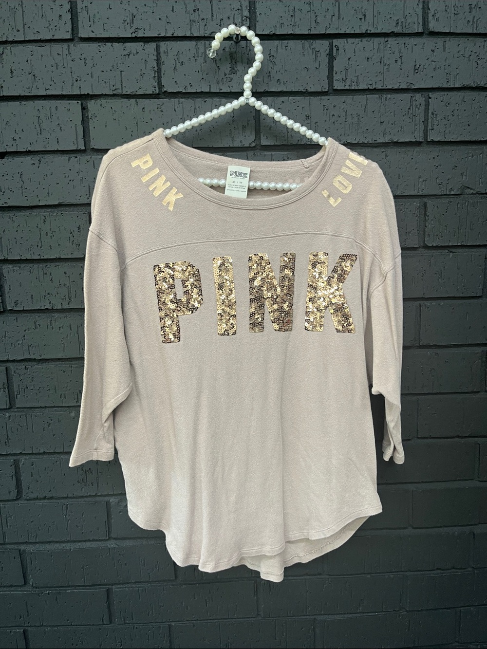 Vintage/PINK Victoria's Secret Light Beige Sequin Logo